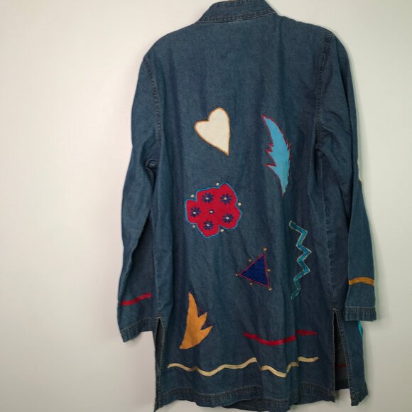 Indigo Moon Denim Jacket Button Long Sleeve Artsy Womens M - Picture 7 of 8